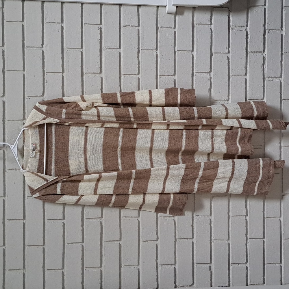 I'm In Love With Derek Tan/Cream Color-Block Hooded Open  Cardigan. Size Medium